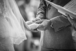 Bride and groom exchanging vows at a French wedding