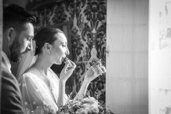 Romantic newlywed portrait in rural France